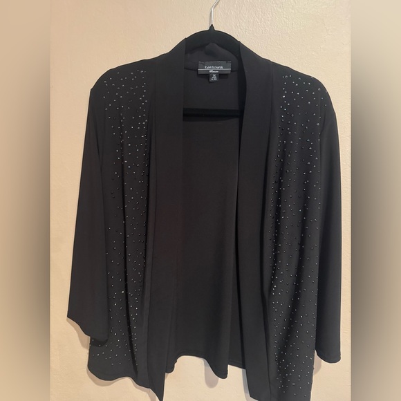 R&M Richards Sweaters - R&M Richards Black Open Cardigan with Black Faceted Sparkly Embellishments USA